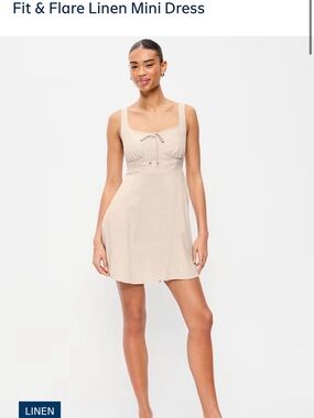 Old Navy Beige Linen Blend Fit & Flare Mini Dress